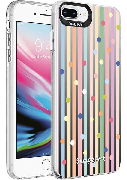 Apple iPhone 7 Plus - Uyumlu Desenli Silver Sert Kapak-Noktalar
