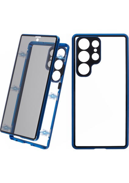 Samsung Galaxy S23 Ultra Temperli Cam Manyetik Adsorpsiyon Metal Çerçeve Telefon Kılıfı (Yurt Dışından)
