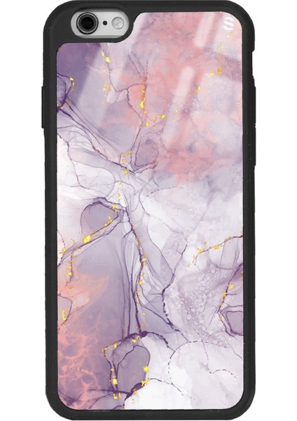 Apple iPhone 6 Plus Fuşya Mermer Tasarımlı Glossy Telefon Kılıfı