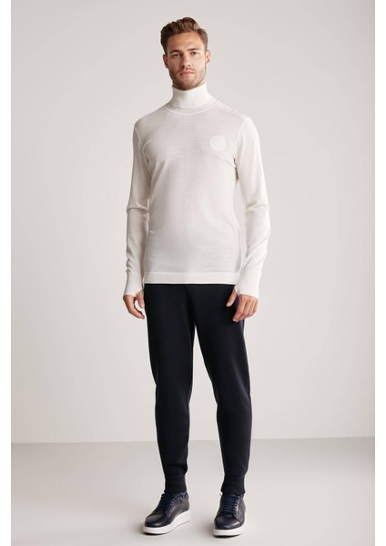 Slim Fit Beyaz Activewear Merino Yün Triko