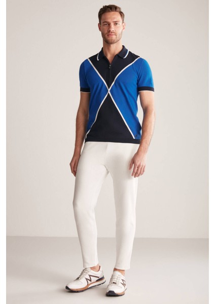 Fermuar Detaylı Lacivert-Indigo Triko Polo
