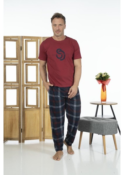 Erkek Kısa Kollu Kareli Yazlık Penye Pijama Takımı