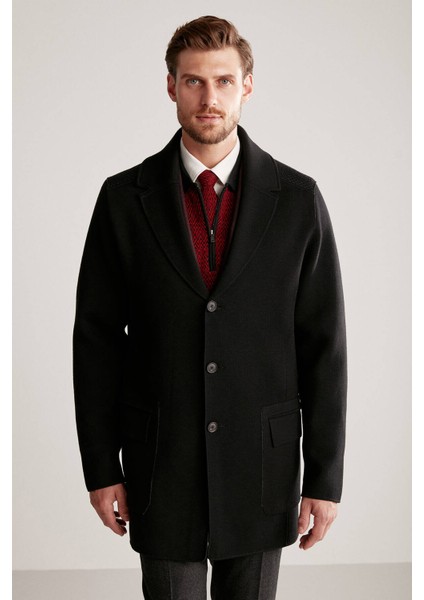 Siyah Merino Yün Triko Palto fiyatları
