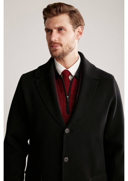 Siyah Merino Yün Triko Palto fırsatları