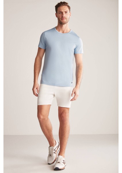 Bisiklet Yaka Açık Mavi Basic T-Shirt