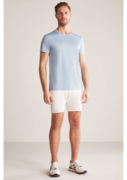 Bisiklet Yaka Açık Mavi Basic T-Shirt