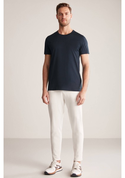 Bisiklet Yaka Lacivert Basic T-Shirt
