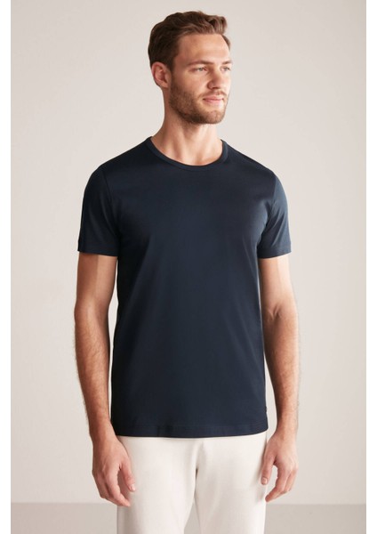 Bisiklet Yaka Lacivert Basic T-Shirt