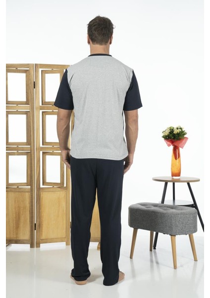 Erkek Önden Düğmeli Kısa Kollu Cepli Yazlık Penye Pijama Takımı