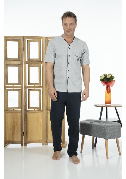 Erkek Önden Düğmeli Kısa Kollu Cepli Yazlık Penye Pijama Takımı modelleri