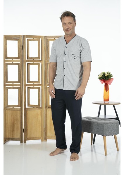 Erkek Önden Düğmeli Kısa Kollu Cepli Yazlık Penye Pijama Takımı fırsatları