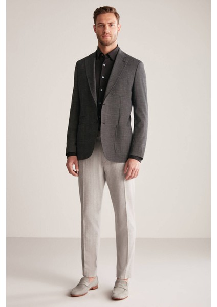 Keten-Yün Karışım Siyah Yazlık Blazer Ceket