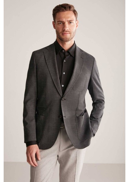 Keten-Yün Karışım Siyah Yazlık Blazer Ceket