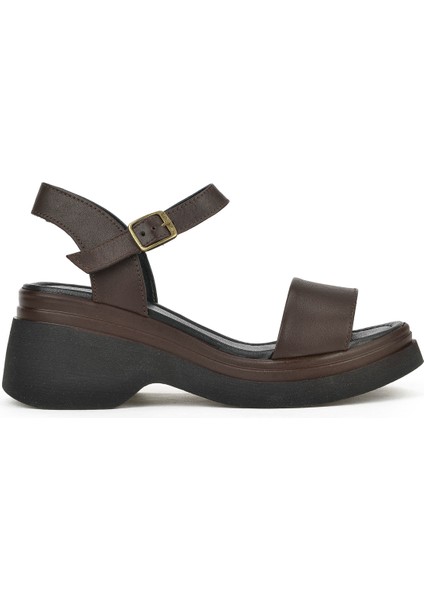 Kadın Deri Topuklu Sandalet 141992Z68002 Kahve