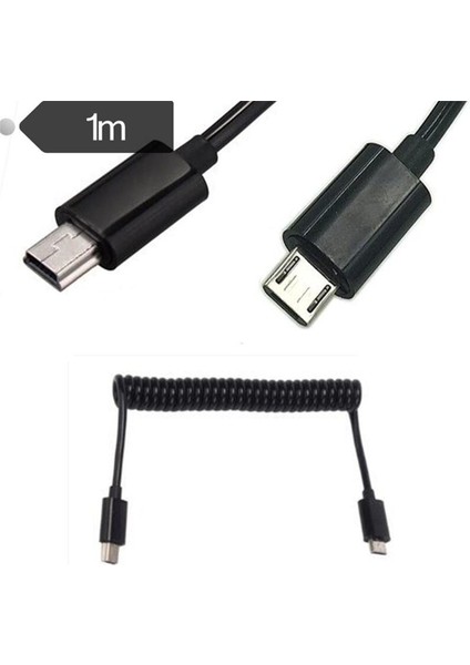 Spiral Sarmal Mikro USB B 5pin M - Mini USB B 5pin Erkek Adaptör Adaptör Kablosu 1m 3ft (Yurt Dışından)