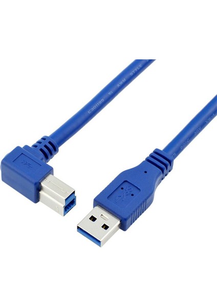 2.5 M USB 3.0 Tip A Erkek - B Erkek 90 Derece Açı Veri Adaptörü Kablosu Yazıcı Sabit Disk Yerleştirme Istasyonu Korumalı Mavi (Yurt Dışından)