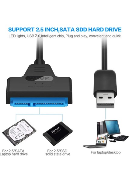USB 2.0 - Sata 22PIN Adaptör Dönüştürücü Kablosu Için 2.5in HDD SSD Sabit Sürücüler Usb2.0 - Sata 22PIN Kablo Adaptörü Bilgisayar Kabloları (Yurt Dışından)