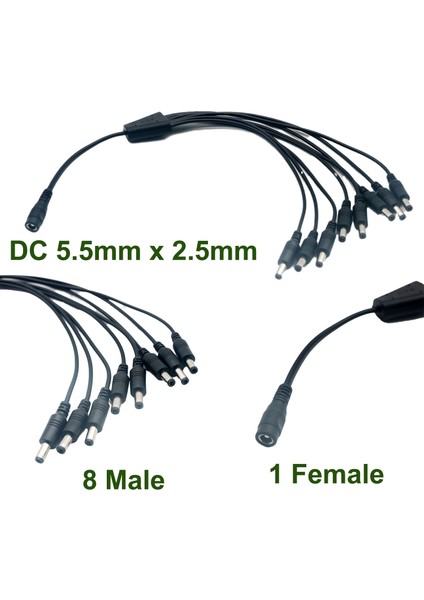 1 Adet Dc 5.5mm x 2.5mm 1 Dişi 8x Erkek Fiş Bağlantı Noktası 12 V Güvenlik Kamerası Dc Güç Splitter Adaptör Bağlantı Kablosu 40 cm Bakır (Yurt Dışından)