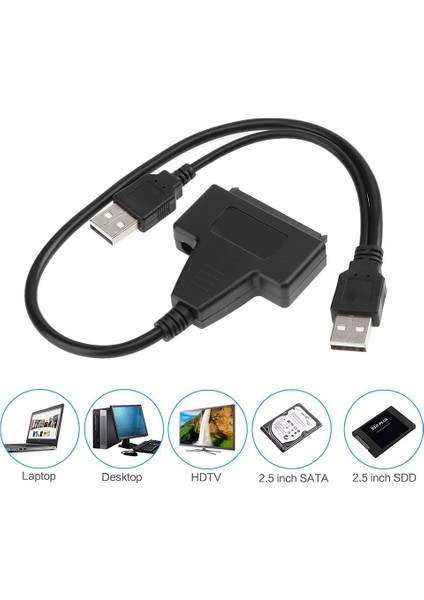 Sata Çift Usb3.0 2.0 Powered Sata 22 Pin Sabit Disk USB 3.0 Kablosu Harici 2.5 Inç Sata HDD SSD Için Yüksek Hızlı Adaptör Kablosu (Yurt Dışından)