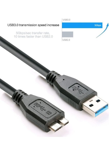 30 cm Siyah Mini Taşınabilir USB 3.0 Erkek A'dan Mikro B'ye Veri Kablosu Kablosu Kurşun Tel Harici Sabit Disk Disk (Yurt Dışından)