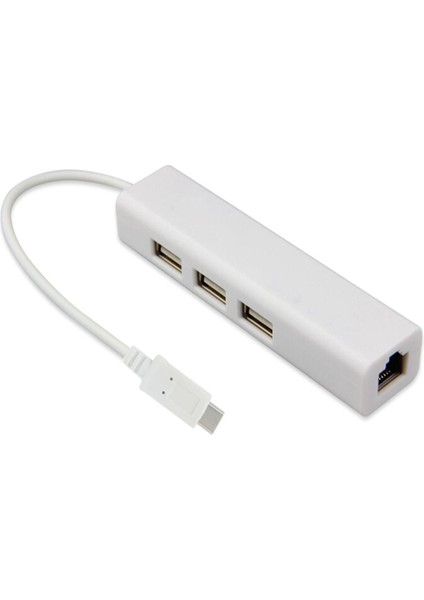 Macbook ve Chromebook Için Ethernet Ağ Lan Adaptörlü USB 3.1 Tip C Usb-C Çoklu 3 Bağlantı Noktalı Hub (Yurt Dışından)