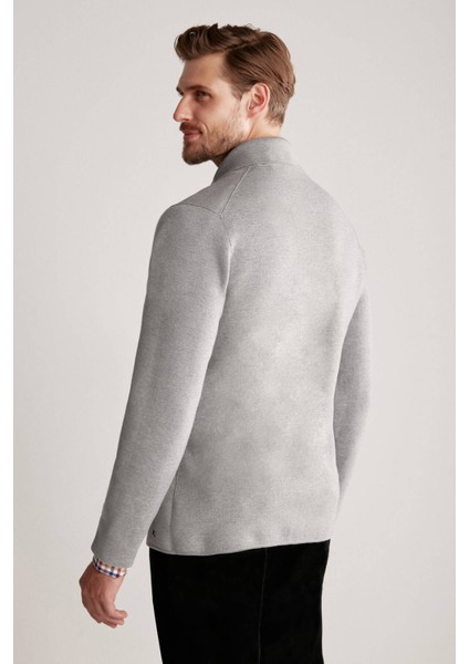 Balıksırtı Desenli Çift Yönlü Açık Gri Merino Yün Triko Ceket modelleri