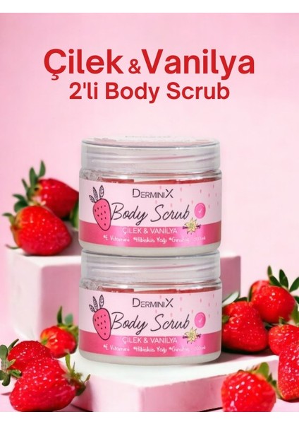 2 Adet Vücut Peelingi Body Scrub Çilekli ve Vanilyalı 300 ml