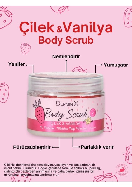 2 Adet Vücut Peelingi Body Scrub Çilekli ve Vanilyalı 300 ml