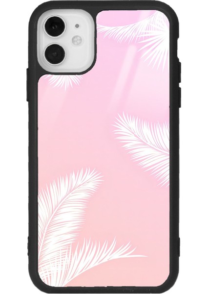 Apple iPhone 11 Beyaz Palmiye Tasarımlı Glossy Telefon Kılıfı