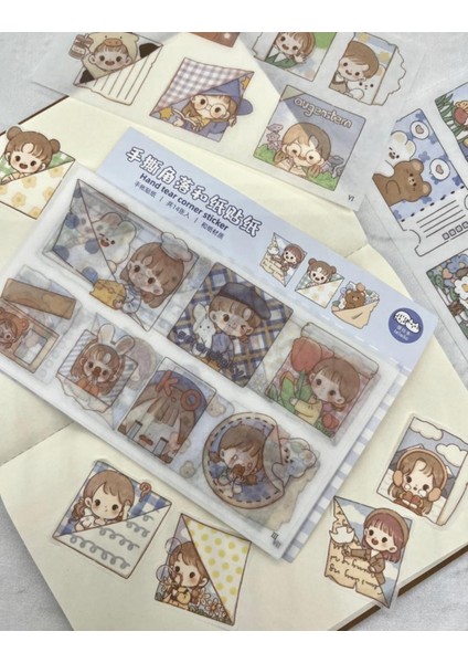 Sevimli Kız ve Sevimli Dostları 14 Yaprak Paket Sticker/Etiket/Çıkartma / Bullet Journal / Defter Süsleme fiyatları