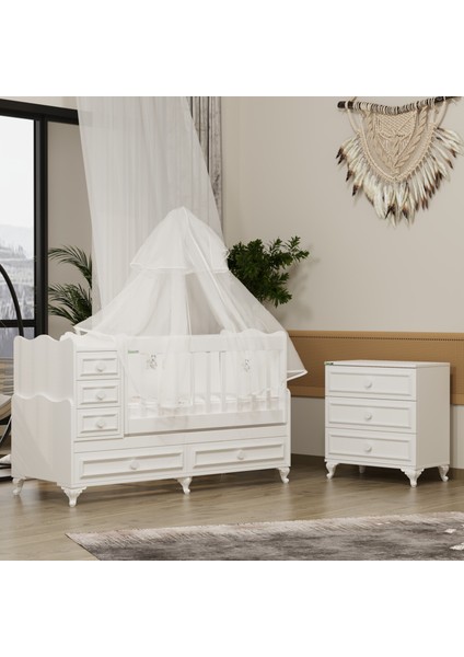 Öykü 5 Çekmeceli 60X120 Country Beşik ve Şifonyer Kombin