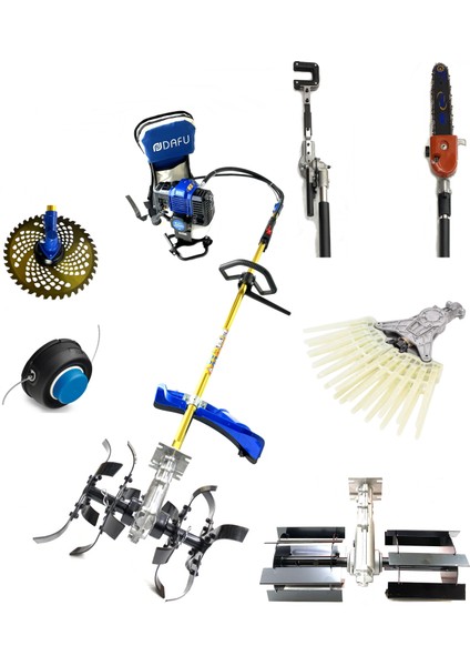 Turbo Motorlu Sırt Tırpan Çim Biçme Makinesi Bahçıvan Seti 8 Parça