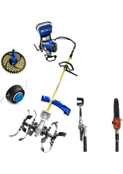 Turbo Motorlu Sırt Tırpan Ot Biçme Makinesi Bahçıvan Seti 6 Parça