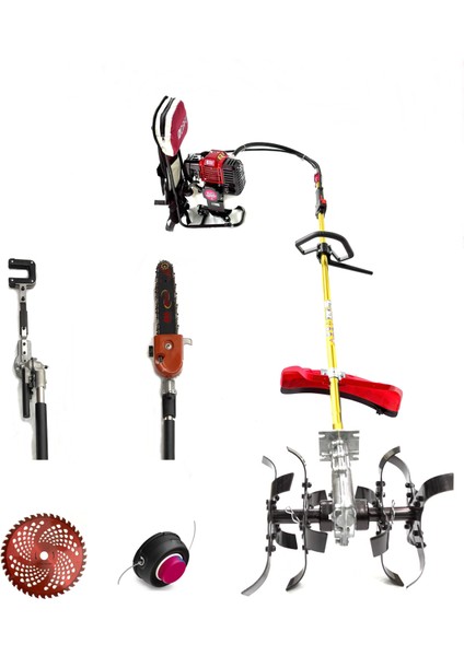 Turbo Motorlu Sırt Tırpan Çim Biçme Makinesi Lüks Bahçıvan Seti 5 Parça