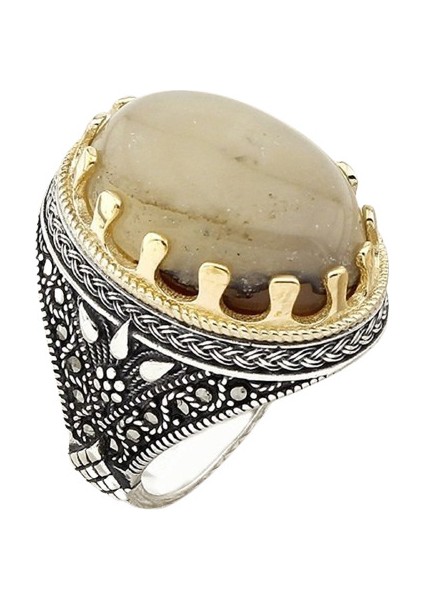 Erkek Yüzük Gümüş 925 Yemen Akik Taşlı