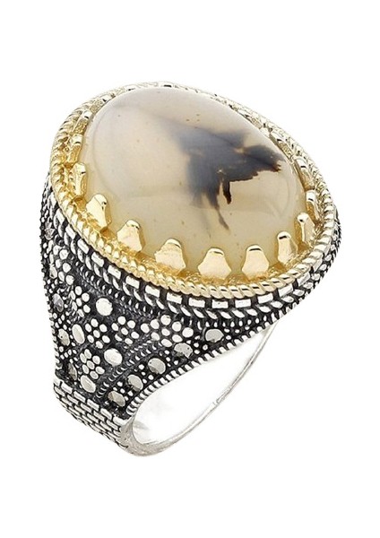 Erkek Yüzük Gümüş 925 Yemen Akik Taşlı