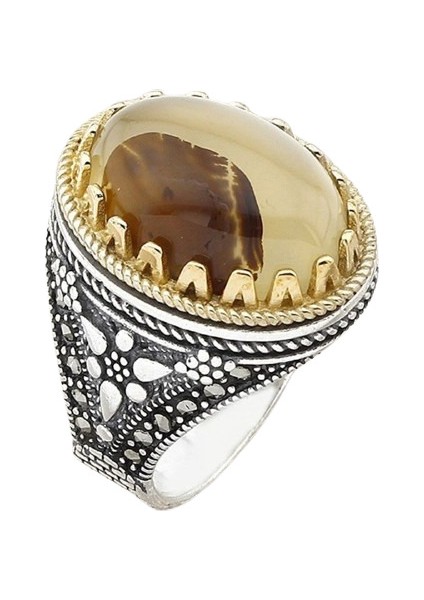 Erkek Yüzük Gümüş 925 Yemen Akik Taşlı