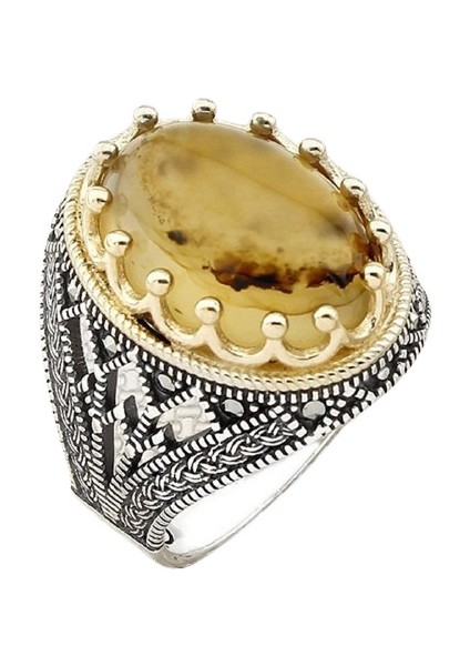 Erkek Yüzük Gümüş 925 Yemen Akik Taşlı