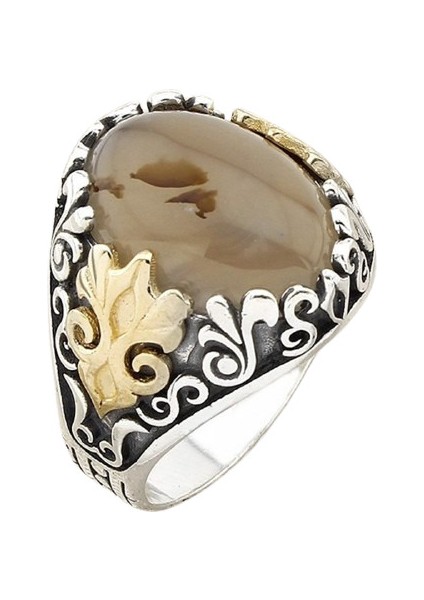 Erkek Yüzük Gümüş 925 Yemen Akik Taşlı