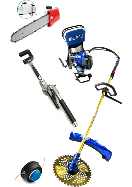 Turbo Motorlu Sırt Tırpan Zeytin Hasat ve Dal Budama Makinesi Seti Çim Ot Biçme Aparatlı