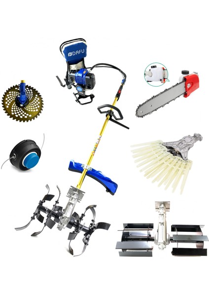 Turbo Motorlu Sırt Tırpan Çim Biçme Makinesi Bahçıvan Seti 7 Parça