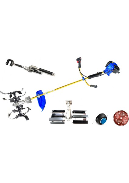 Turbo Motorlu Yan Tırpan Çim Biçme Zeytin Hasat ve Çapalamalı Bahçıvan Seti