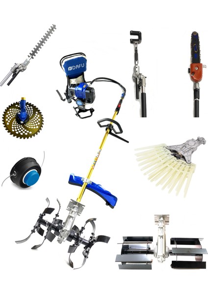 Turbo Motorlu Sırt Tırpan Çim Biçme Makinesi Bahçıvan Seti 9 Parça