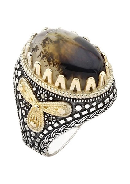 Erkek Yüzük Gümüş 925 Yemen Akik Taşlı