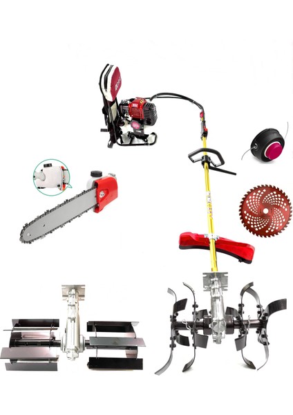 Turbo Motorlu Sırt Tırpan Çapalama Makinesi Çift Çapa Başlıklı Dal Budama Aparatlı