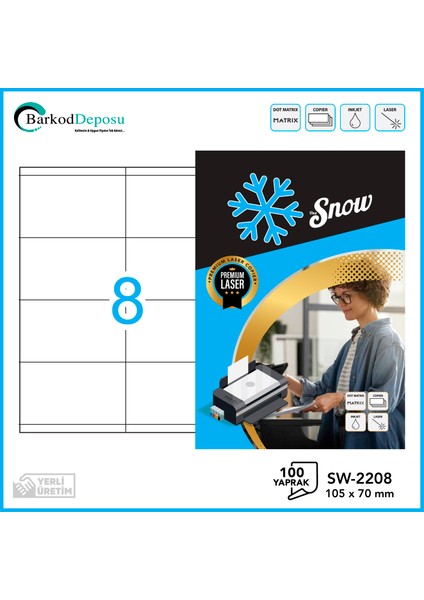 A4 Lazer Etiket SW-2208 105X70mm
