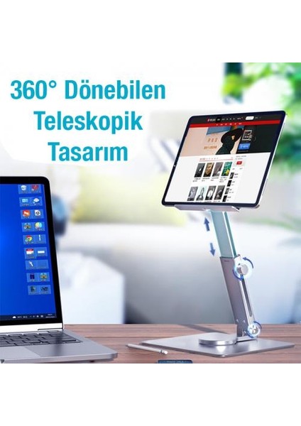 Ultra Sağlam Alüminyum Kaydırmaz Tabanlı Masa Üstü Tablet Standı, Yükseklik ve Açı Ayarlı