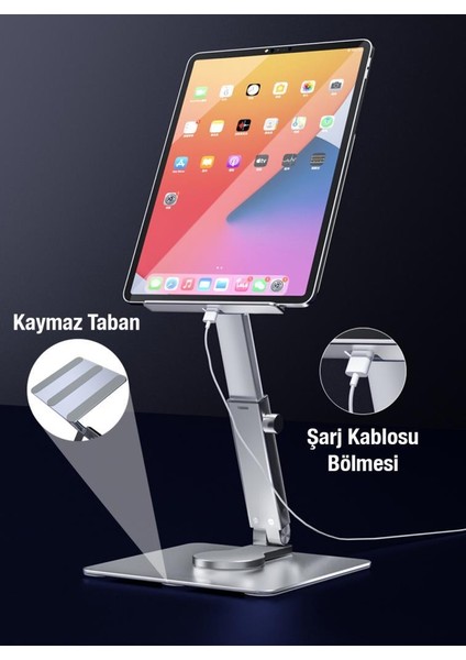 Ultra Sağlam Alüminyum Kaydırmaz Tabanlı Masa Üstü Tablet Standı, Yükseklik ve Açı Ayarlı