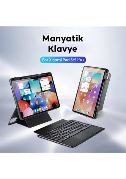 Xiaomi Mi Pad 5 ve 5 Pro ile Uyumlu Bluetooth Klavyeli Tablet Kılıfı, Katlanabilir Standlı Manyetik Kılıf