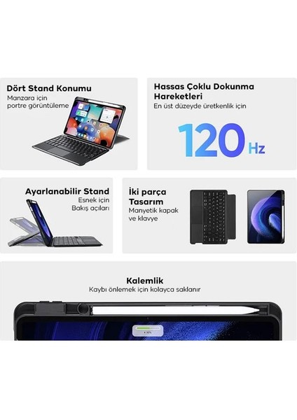 Xiaomi Mi Pad 5 ve 5 Pro ile Uyumlu Bluetooth Klavyeli Tablet Kılıfı, Katlanabilir Standlı Manyetik Kılıf